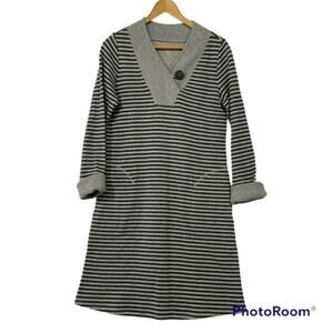 Soft Surroundings Chill Time Stripe Dress Sz XS Grey Black Stripes Super Soft